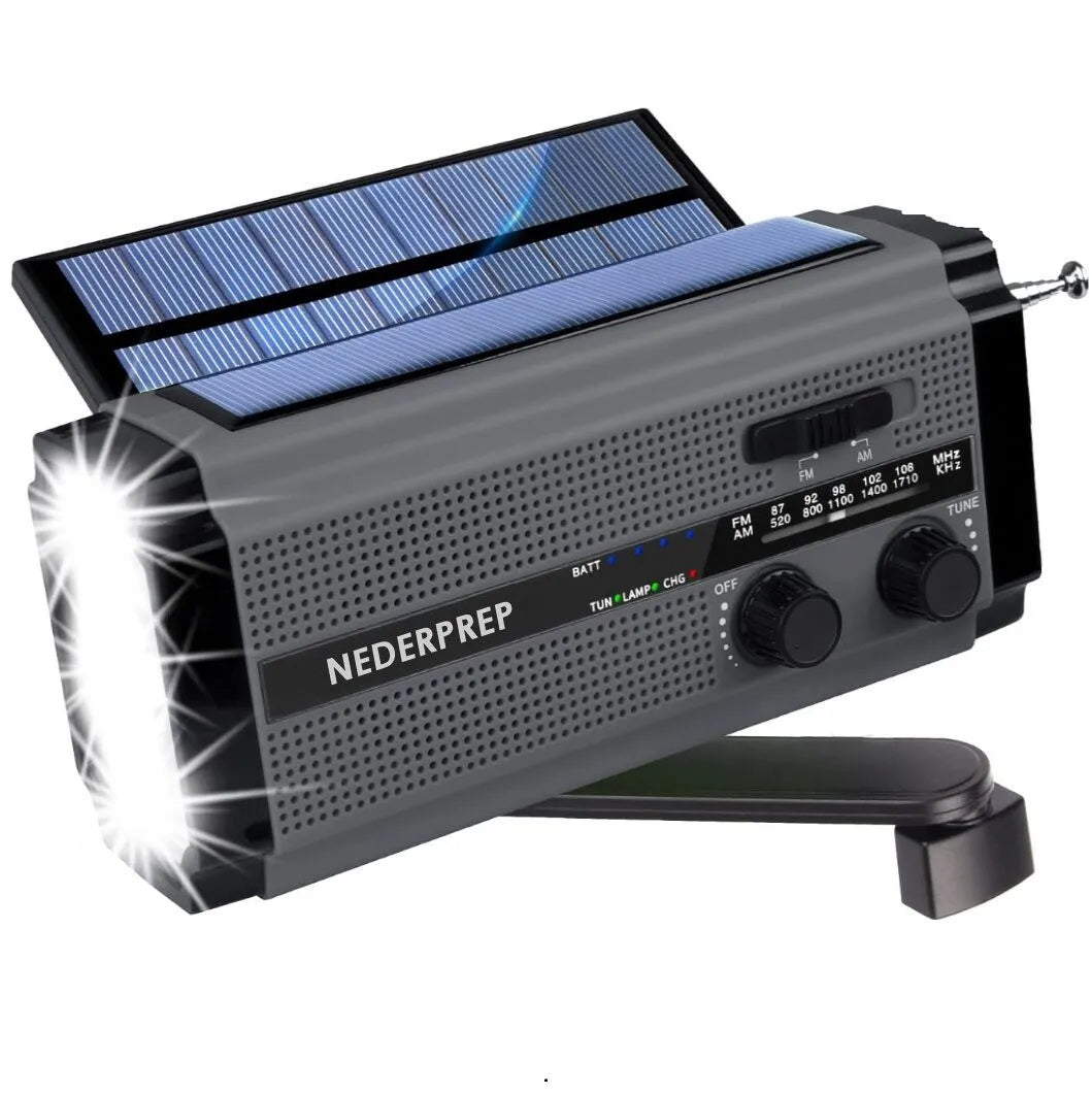 Professionele Noodradio 5.000 mAh | Dynamo, XL Zonnepaneel & Powerbank Functie | Essentieel voor Noodsituaties